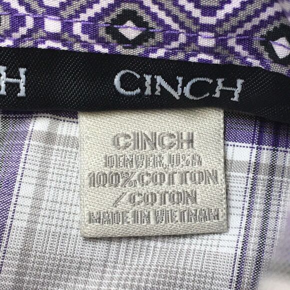 CINCH Shirt Mens XL Violet Gray Plaid Western Long Sleeve Flip Cuff Cowboy - Picture 13 of 16